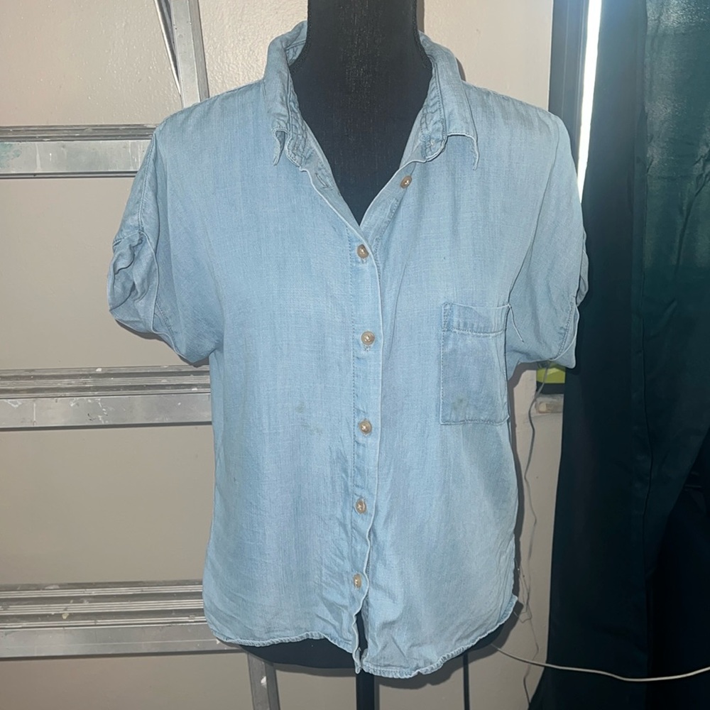 Cute Denim Button Down Polo Relax Tee for women